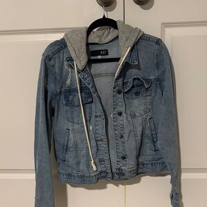 Kut from the Kloth Blue Jean Jacket with Gray Hood